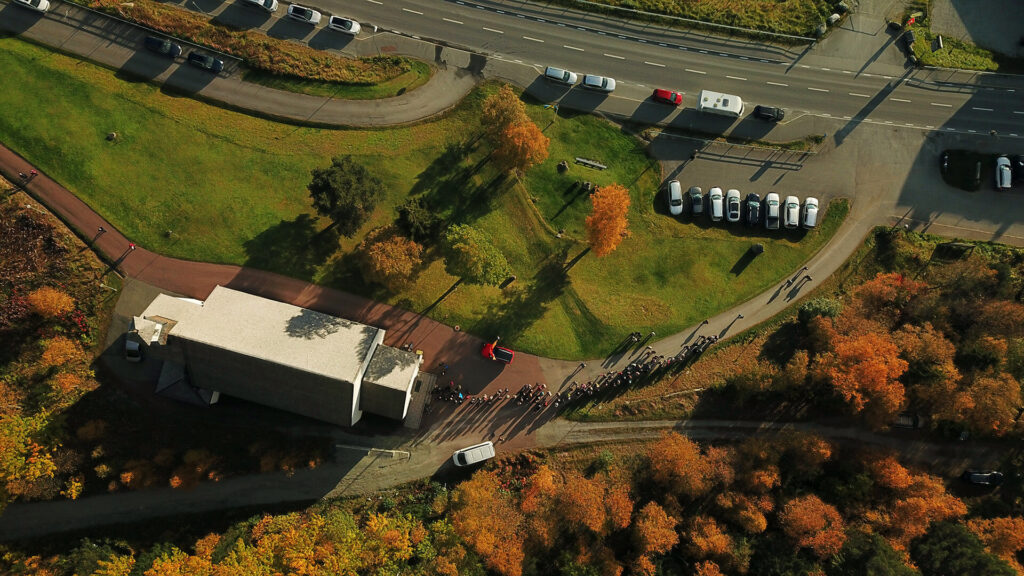 Drönarbild av Funäsdalens kyrka